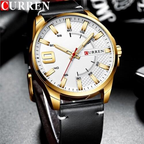 CURREN Sport Men Watch Top Brand Luxury Gold Military Business Waterproof Male Clock Genuine Leather Quartz Man Wristwatch 8371