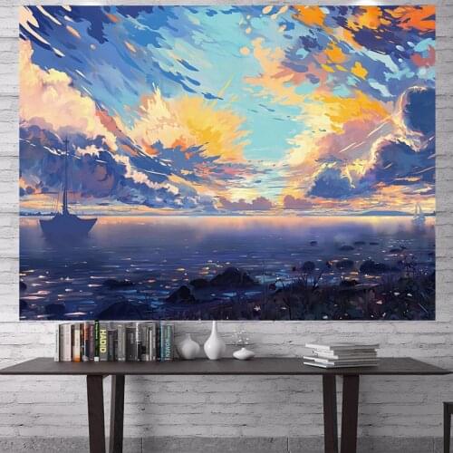 Home Moon Cloud Tapestry Home Room Decor Sea Scenery Wall Hanging Cloth Kawaii Room Decor Decoration Mural Tarot Cards Tapiz