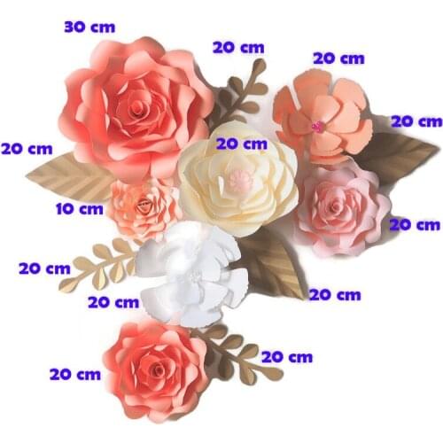 DIY Artificial Flowers Fleurs Artificielles Backdrop Giant Paper Flower 7PCS+ 6 Leave Wedding Party Decoration Photobooth