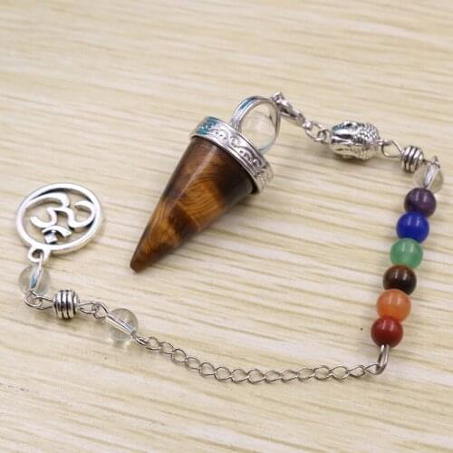 FYSL Silver Plated Cone Shape Many Colors Stone Pendulum for Dowsing Buddha Pendant Healing Chakra Jewelry