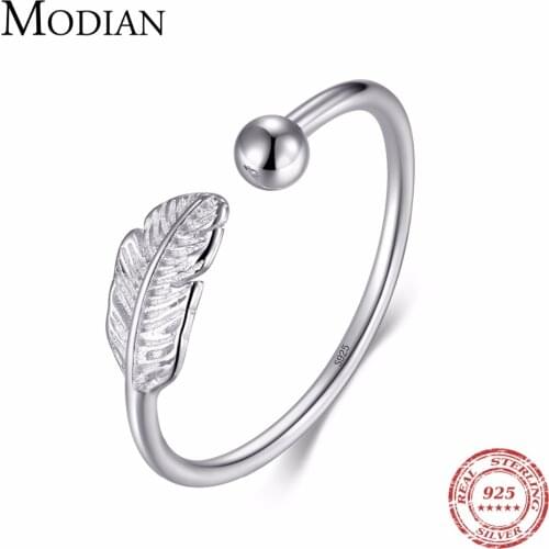 Modian New Arrivals Pure 925 Sterling Silver Bead Tree Leaf Simple Rings Trendy Adjustable Finger Ring For Women Female Jewelry