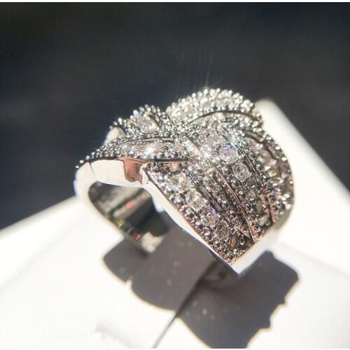 Fashion Weave Winding Design real 5A Micropave Crystal Zircon stone Silver Color Engagement Ring for women Luxury jewelry