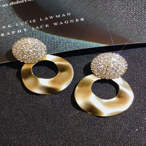 Fashion Statement Earrings Irregular Geometric Gold Metal Mirco Paved Shiny AAA CZ Rhinestone Stud Earrings for Women Wedding