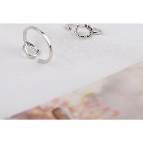 Cartoon temperament S925 metal Kitty cat open ring female cute shape exquisite simple girlfriend lover gift