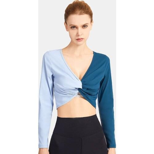 New Reversible Sexy V Neck Long Sleeve Yoga Shirts for Women 2021 Fashion Slim Breathable Skin Friendly Sports Fitness Cloth