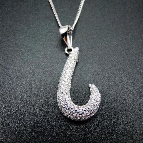 New Arrival High Quality 925 Sterling Silver Pave CZ Stone Fishhoop Pendant Necklace For Gift