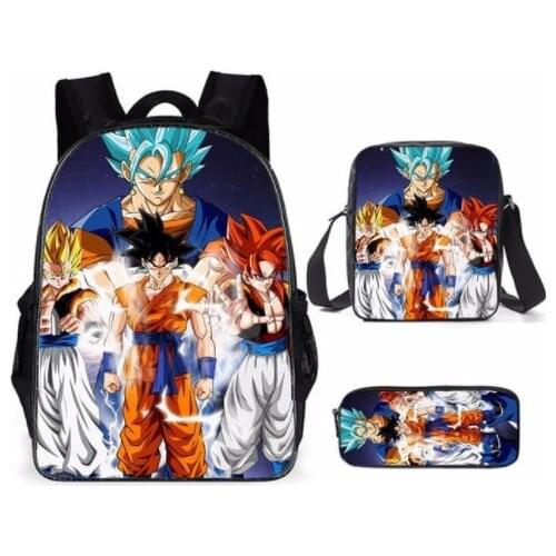 New animated cartoon Goku Schoolbag Travel Backpack Shoulder Bag Pencil Case Three-Piece Gift for Kids Students
