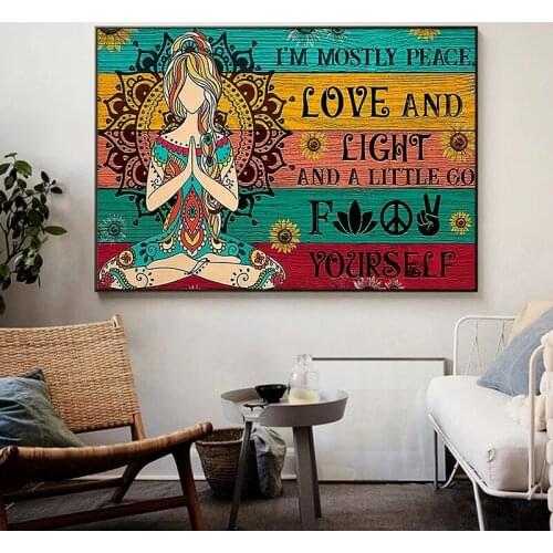 I'm Mostly Peace Love and Light Canvas Painting Yoga Meditation Poster Prints Wall Art Pictures Living Room Home Decor Cuadros