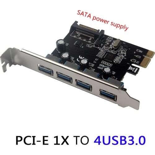 PCI-E to USB3.0 Expansion Card 4XUSB3.0 Riser Card SATA Power Supply VL805 PCIE USB3.0 Adapter Card for Desktop Computer