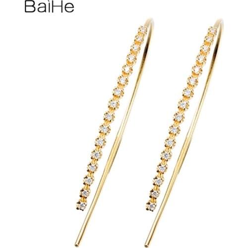 BAIHE Solid 14K Yellow Gold 0.20ct H/SI Natural Diamonds Wedding Gift Trendy Fine Jewelry diamond stud earrings For Women