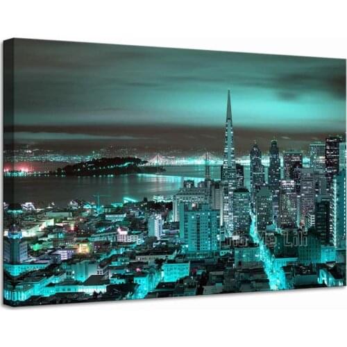 Modern Blue City Beautiful San Francisco Night View Picture Canvas Prints Us Cityscape Poster Painting Home Wall Decor
