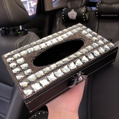 Rhinestone Tissue Box Car Napkin Paper Car Armrest Pumping Case Portable Wipe Holder Storage Office Home Table Desktop Supplies