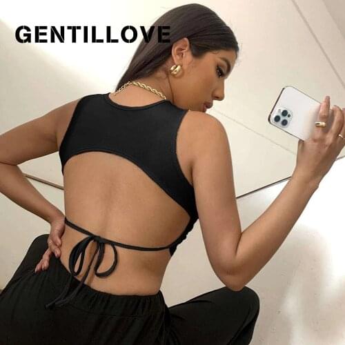 Knitted Off Shoulder Women Tank Top Backless Lace Up O-Neck Sleeveless Solid Skinny Female Sexy Summer Streetwear Club Vest Tee