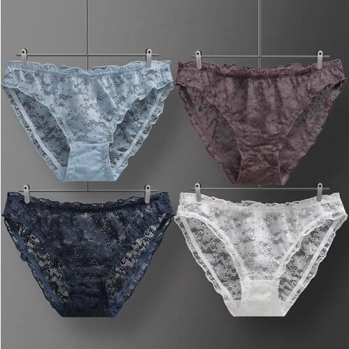 Sexy Womens Briefs Female Mid Waist Underwear Panties Retro Lace Traceless Panty Beautiful Flowers Womens Seamless Underpants