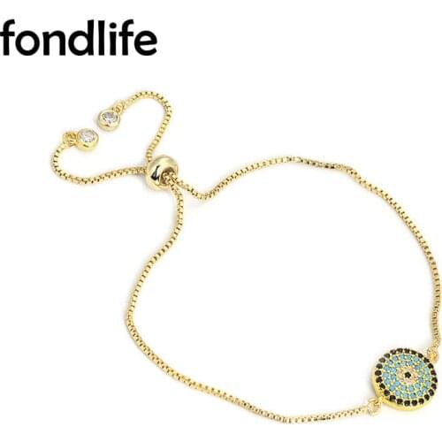 Blue&White AAA Cubic Zirconia Crystal Round discs Evil Eye Charm Bracelet Women 2021 New Fashion Copper CZ Chain Jewelry Present