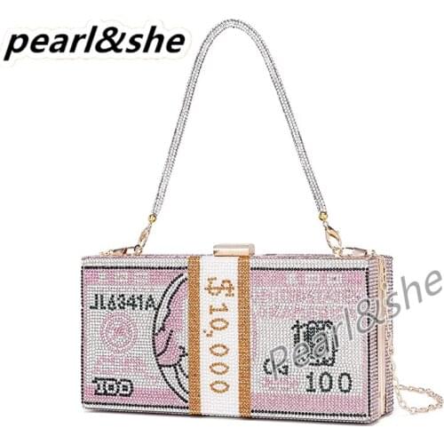 100 Dollar Bill Pattern Clutch Purse Money Clutch Purses for Women Crossbody Small Cute Acrylic Box Evening Bag