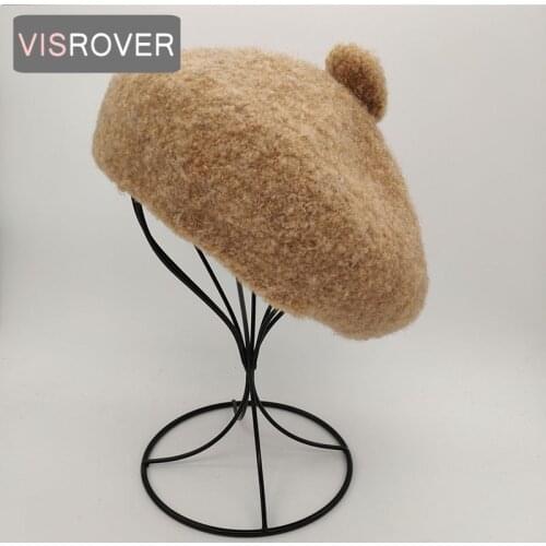 VISROVER 8 color New Solid Color Winter Beret For Woman Soft Alpaca Fiber Autumn Hat Winter Cap Soft Punk Beret Hat Wholesale