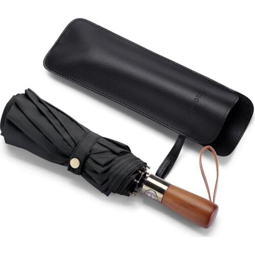 4 colors 10 ribs Automatic folding umbrella with wooden handle Windproof Waterproof umbrella rain women