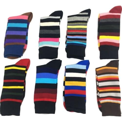 1 Pair Harajuku Men Socks Happy Socks Combed Cotton Striped Plaid Funny Socks Autumn Winter Casual Calcetines Largos Hombre