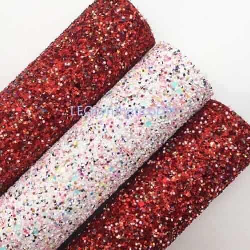 1PC 21X29CM Glitter Fabric, Chunky Glitter Leather with Beading Pearls inside For Making Bows LEOsyntheticoDIY T518A