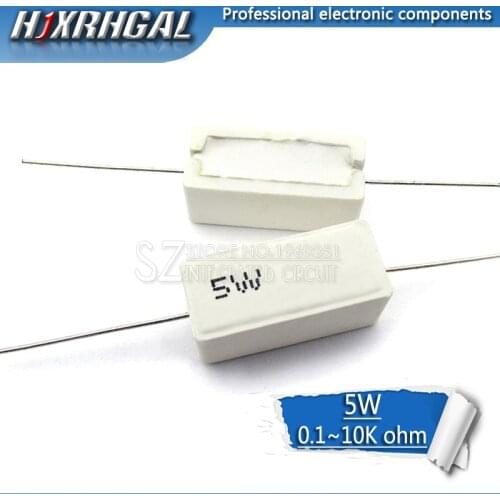 1pcs 5W Cement resistance 0.1 ~ 10k ohm 5% 0.22 0.33 0.5 1 10 100 1K 10K ohm 0.1R 0.22R 0.33R 0.5R 1R 10R 100R hjxrhgal