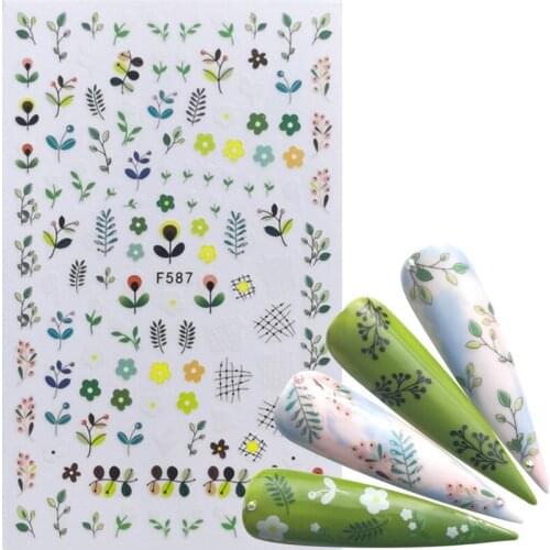 YZWLE 1 PC Spring Series Nail Stickers Flower Grass Butterfly 3D Adhesive Sliders Wraps Tips Charm Art Manicure Decorations