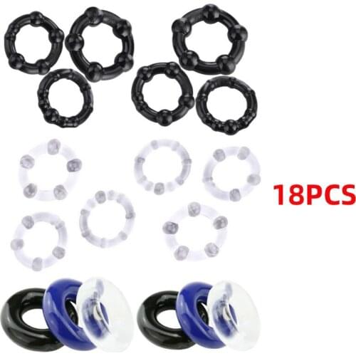 18Pcs/set Silicone Durable Penis Ring Men Ejaculation Delay Cock Ring Adult Sex Toys Multi-color