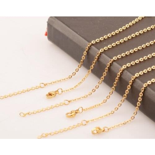 20pcs Fashion Womens Strong Yellow Gold Color Stainless Steel Flat Rolo Chain Necklace with 1in extender 1.5mm/2mm/2.5mm/3mm
