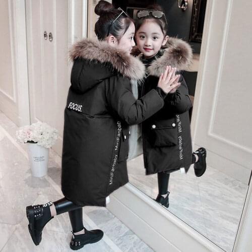 2019 Fashion Children Winter Down Cotton Jacket Girl Clothing Kids Clothes Warm Thick Parka Fur Collar Hooded long Coats 4-12Y