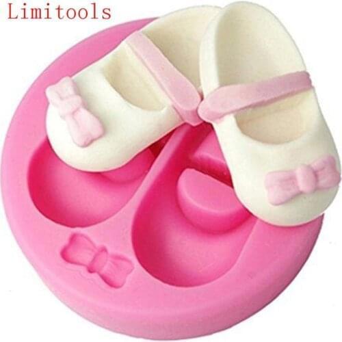 3D Cute Baby Shoes Bow Silicone Cake Molds Gum Paste Chocolate Candy Mold Fondant Cake Decorating Tools