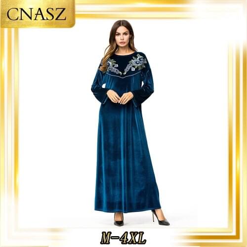 Abaya Turkish Autumn And Winter Hand-EmbroideCed Korean Cashmere Gown Fashion Simple Long Skirt Muslim casual Robe