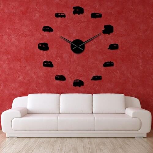 Frameless Vehicle Truck DIY Large Wall Clock Transportation Bus Car 3D Mirror Effect Contemporary Boys Bedroom Decor Time Clock