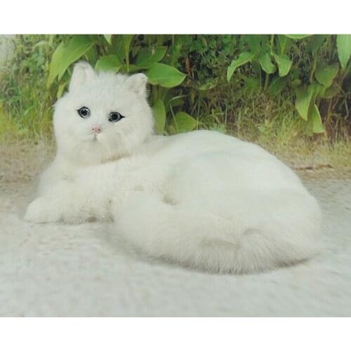 Big simulation lying cat toy polyethylene&furs lovely white cat model gift about 30x16x21cm 2906