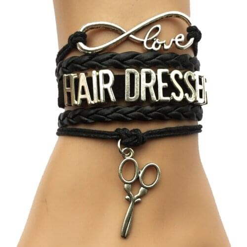 Drop Shipping Infinity Love Hair Dresser Bracelet- Sissors Charm - Custom Hobbies Carrier Job Friendship Leather Gift