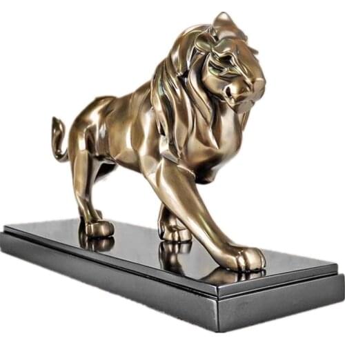 50CM EUROPEAN STYLE BRONZE LION ART STATUE ANIMAL PANTHERA FIGURINE RESIN CRAFTS DESKTOP DECORATION OFFICE R1425