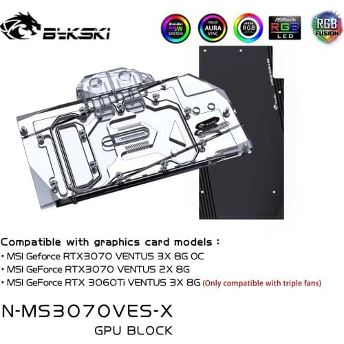 Bykski Water Block use for MSI RTX3070 Vestus 3X 8G OC/3060TI Ventus 3X 8G Master 8G GPU Card / Full Cover Copper Radiator Block