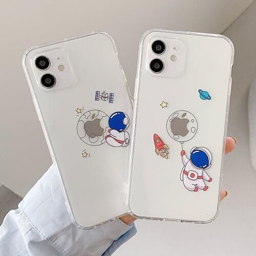 Funny Astronaut Star Space Phone Case For iPhone 12 11 Pro MAX XS XR X 7 8 Plus Soft TPU Shockproof Cute Cartoon Back Cover Case