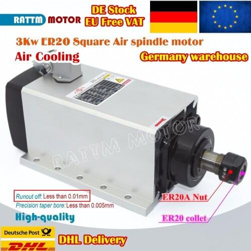 【EU Free Ship】3kw Air Cooled Spindle Motor ER20 220V Runout-off 0.01mm 12A 300Hz 18000RPM for CNC Engraving Router Machine Grind