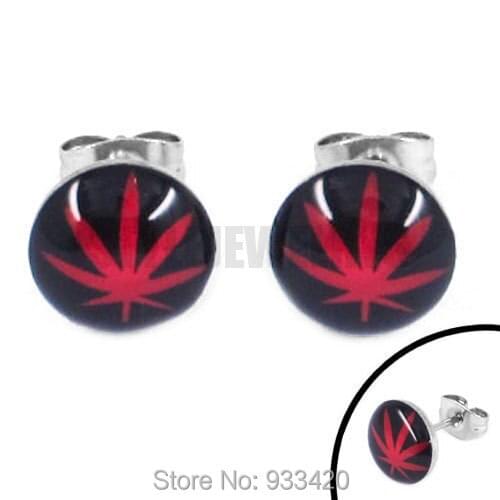 Free shipping! Enamel Red Tree Leaf Earring Stainless Steel Jewelry Fashion Women Motor Biker Earring Studs SJE370131B