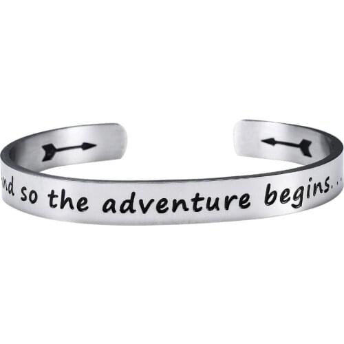 And So Adventure Begins Stainless Steel Bangle Jewelry Graduates Students Bracelet Opening Cuff Bangle Bracelet Christmas Gift