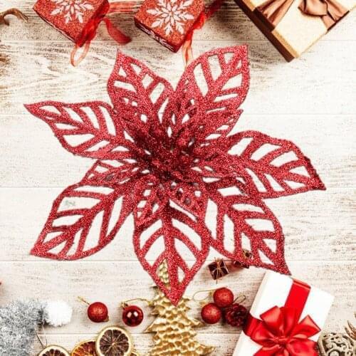 Artificial Christmas Flower Heads DIY Garland Xmas Tree Hanging Decoration Scrapbooking Craft Flower Ornament for Home Party