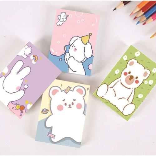 Kawaii Bear Note Hand Account Material Cartoon Note Pad Ins Draft Word Book Note Paper Stationery Sticky Notes Planner Stickers