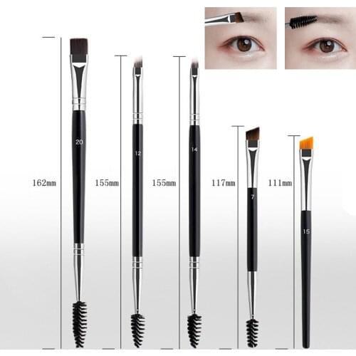 SAIANTTH #20 #15 #12 #7 Silver Black Double Head Makeup Brushes Oblique Flat Eyelashes Eybrow Brush Maquiagem Beauty Tool