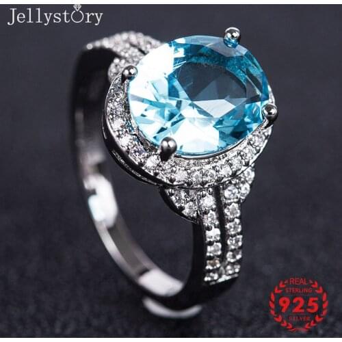 Jellystory Classic Silver 925 Jewelry Rings with Oval Shaped Sapphire Ruby Amethyst Gemstones Women Ring Wedding Gifts size 6-10
