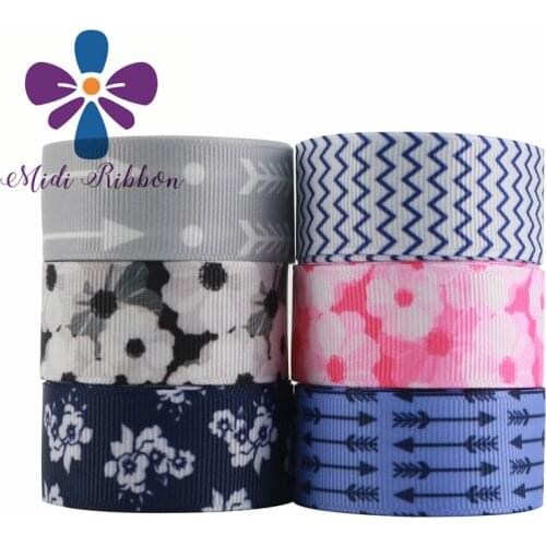 16MM-75MM 50 Yards Printed Flower Grosgrain Ribbon /Elastic Band For Handmade Bow/Party Decoration