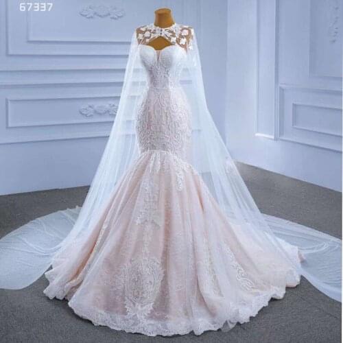 New Arrival Crystal Bling Bling Lace Mermaid Wedding Dresses 2021 Full Beading Bridal Dress With Shawl Cape Wedding Gowns