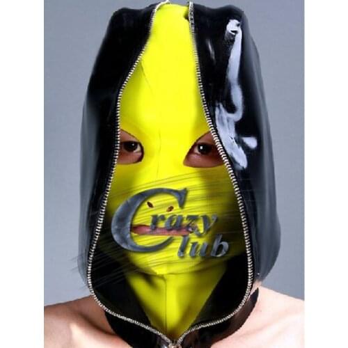 Crazy club_Customized Latex Fetish Hood Mask 100% Natural Latex Fetish Cover black hood with zip Free Shipping Fast Delivery