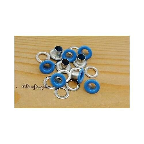 Eyelets metal with washer grommets blue round 100 sets 4 mm AC72B