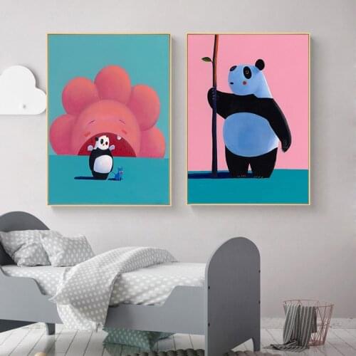 Minimalist Warm Color Cartoon Cute Animal Panda Canvas Print Poster Painting Nordic Wall Picture Baby Childrens room Decor