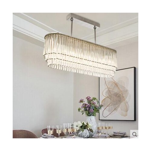 Fashion home dining chandelier Post-modern crystal glass rectangular new silver designer model dining room lamp